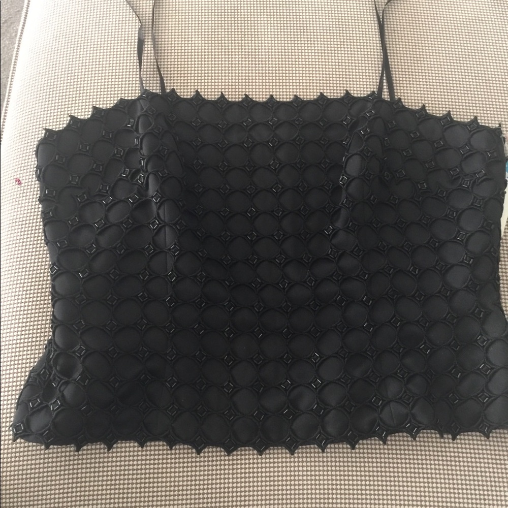 Black satin beaded top